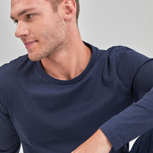 Load image into Gallery viewer, Navy Blue Regular Fit Long Sleeve Crew Neck T-Shirt
