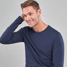 Load image into Gallery viewer, Navy Blue Regular Fit Long Sleeve Crew Neck T-Shirt
