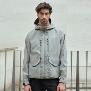 Grey Zip Through Hooded Waterproof Jacket