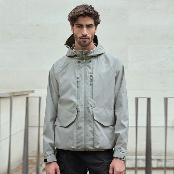 Grey Zip Through Hooded Waterproof Jacket