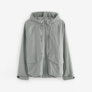 Grey Zip Through Hooded Waterproof Jacket
