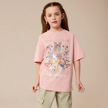 Load image into Gallery viewer, Pink Oversized Embellished Graphic T-Shirt (5-12yrs)
