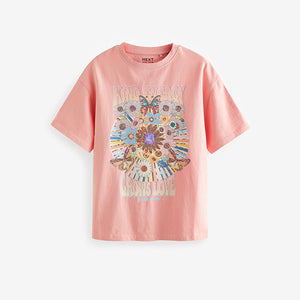 Pink Oversized Embellished Graphic T-Shirt (5-12yrs)