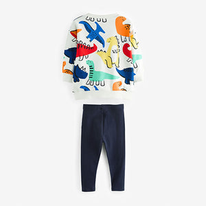 Rainbow Dinosaur Long Sleeve 100% Cotton Top and Leggings Set