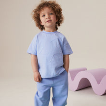 Load image into Gallery viewer, Blue 100% Cotton Short Sleeve Appliqué T-Shirt (3mths-6yrs)
