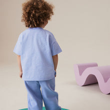 Load image into Gallery viewer, Blue 100% Cotton Short Sleeve Appliqué T-Shirt (3mths-6yrs)
