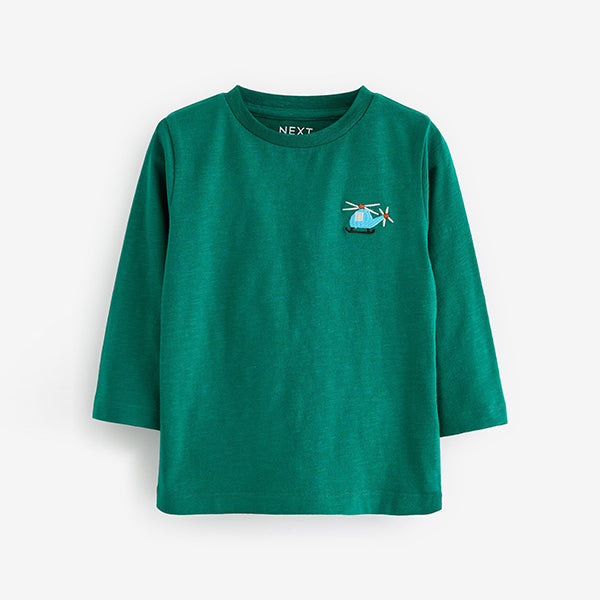 Green Helicopter 100% Cotton Long Sleeves Semi Plain T-Shirt (3mths-6yrs)