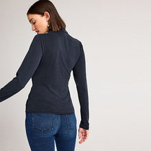 Load image into Gallery viewer, Navy Blue Wrap Neck Modal Rich Long Sleeve Top
