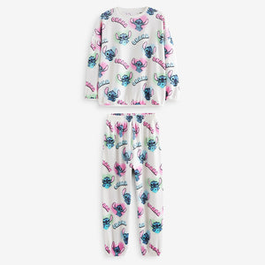 White/Pink License Lilo and Stitch Cosy Fleece Pyjamas (4-12yrs)