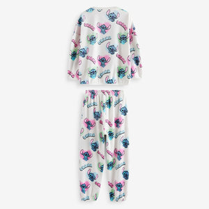 White/Pink License Lilo and Stitch Cosy Fleece Pyjamas (4-12yrs)