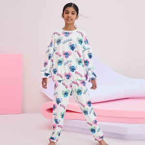 White/Pink License Lilo and Stitch Cosy Fleece Pyjamas (4-12yrs)