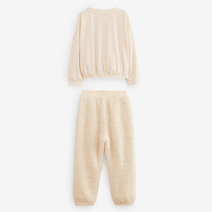 Cream/Blue Cosy Fleece Pyjamas (5-12yrs)