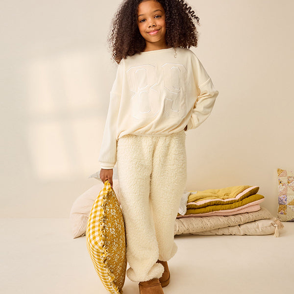 Cream/Blue Cosy Fleece Pyjamas (5-12yrs)