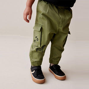 Khaki Green Animals Cargo Trousers (3mths-5-6yrs)