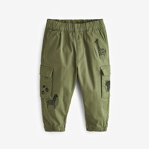 Khaki Green Animals Cargo Trousers (3mths-5-6yrs)