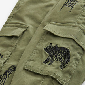 Khaki Green Animals Cargo Trousers (3mths-5-6yrs)