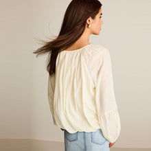 Load image into Gallery viewer, Cream Pleat Front Button Through Long Sleeve Blouse
