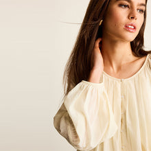 Load image into Gallery viewer, Cream Pleat Front Button Through Long Sleeve Blouse
