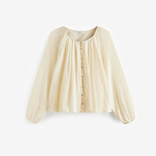 Load image into Gallery viewer, Cream Pleat Front Button Through Long Sleeve Blouse
