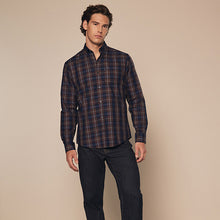 Load image into Gallery viewer, Neutral Brown Check Regular Fit Easy Iron Long Sleeve Single Cuff Oxford Shirt
