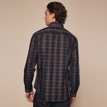 Load image into Gallery viewer, Neutral Brown Check Regular Fit Easy Iron Long Sleeve Single Cuff Oxford Shirt
