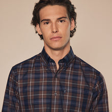 Load image into Gallery viewer, Neutral Brown Check Regular Fit Easy Iron Long Sleeve Single Cuff Oxford Shirt
