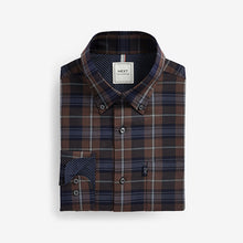 Load image into Gallery viewer, Neutral Brown Check Regular Fit Easy Iron Long Sleeve Single Cuff Oxford Shirt
