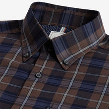 Load image into Gallery viewer, Neutral Brown Check Regular Fit Easy Iron Long Sleeve Single Cuff Oxford Shirt
