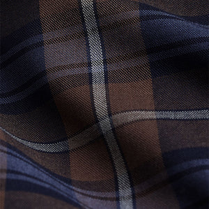 Neutral Brown Check Regular Fit Easy Iron Long Sleeve Single Cuff Oxford Shirt