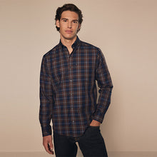 Load image into Gallery viewer, Neutral Brown Check Regular Fit Easy Iron Long Sleeve Single Cuff Oxford Shirt
