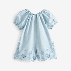 Denim Broderie Playsuit (3mths-5-6yrs)