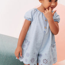 Load image into Gallery viewer, Denim Broderie Playsuit (3mths-5-6yrs)
