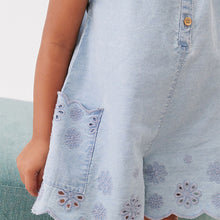 Load image into Gallery viewer, Denim Broderie Playsuit (3mths-5-6yrs)
