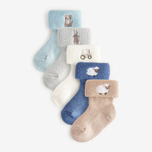 Load image into Gallery viewer, Blue/Neutral Embroidered Roll Top Socks 5 Pack (0mths-2yrs)
