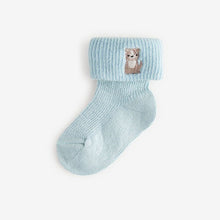 Load image into Gallery viewer, Blue/Neutral Embroidered Roll Top Socks 5 Pack (0mths-2yrs)
