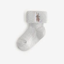 Load image into Gallery viewer, Blue/Neutral Embroidered Roll Top Socks 5 Pack (0mths-2yrs)
