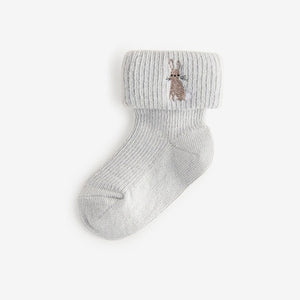 Blue/Neutral Embroidered Roll Top Socks 5 Pack (0mths-2yrs)
