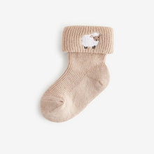 Load image into Gallery viewer, Blue/Neutral Embroidered Roll Top Socks 5 Pack (0mths-2yrs)
