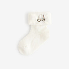 Load image into Gallery viewer, Blue/Neutral Embroidered Roll Top Socks 5 Pack (0mths-2yrs)
