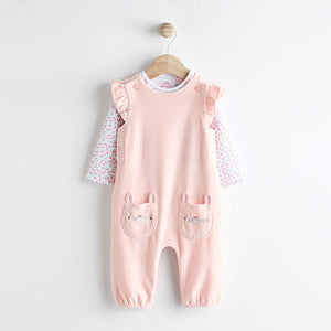 Pink Baby Dungarees and Longsleeve Bodysuit Set (0mths-18mths)