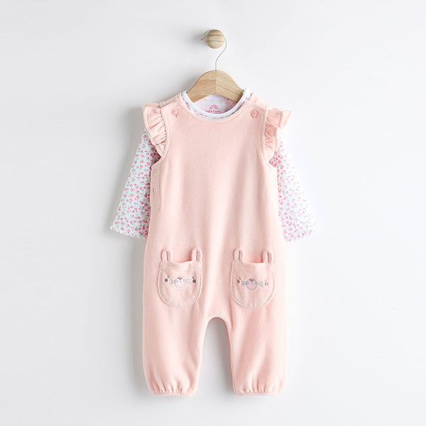 Pink Baby Dungarees and Longsleeve Bodysuit Set (0mths-18mths)