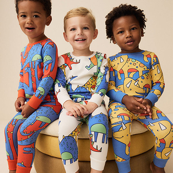 Multi Bright Dinosaur 3 Pack Snuggle Pyjamas (9mths-5yrs)