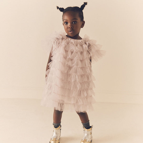 Shell Pink Sparkle Ruffle Mesh Dress (3mths-6yrs)
