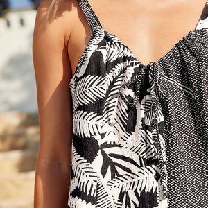 Monochrome Mini Tie Front Summer Dress