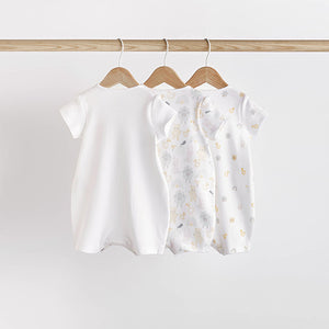 White Farmyard Baby 100% Cotton Rompers 3 Pack (0mths-18mths)