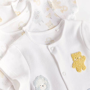 White Farmyard Baby 100% Cotton Rompers 3 Pack (0mths-18mths)