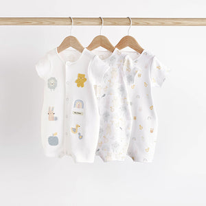 White Farmyard Baby 100% Cotton Rompers 3 Pack (0mths-18mths)