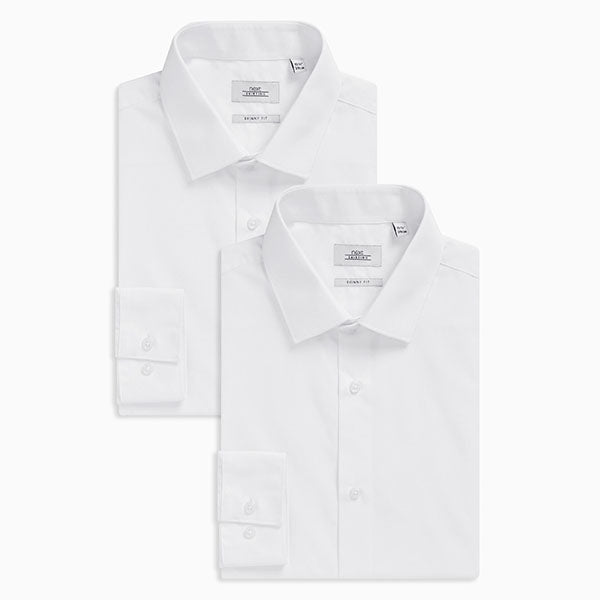 White Skinny Fit Single Cuff Shirts 2 Pack