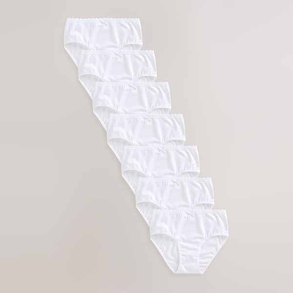 White Heart Lace Trim Briefs 7 Pack