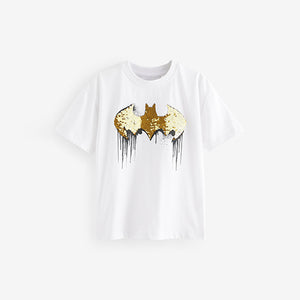 White 100% Cotton Licensed Flip Sequin Batman T-Shirt (3-12yrs)